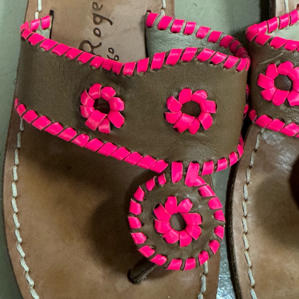Jack Rogers Navajo Hamptons Women's Thong Pink & Brown Whipstitch Sandals - Picture 2 of 7